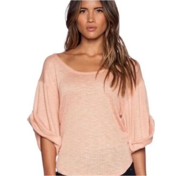 Free People FP Beach Nani Top XS Marled Peach Orange Rolled Sleeve Slouchy Coast - Picture 1 of 8